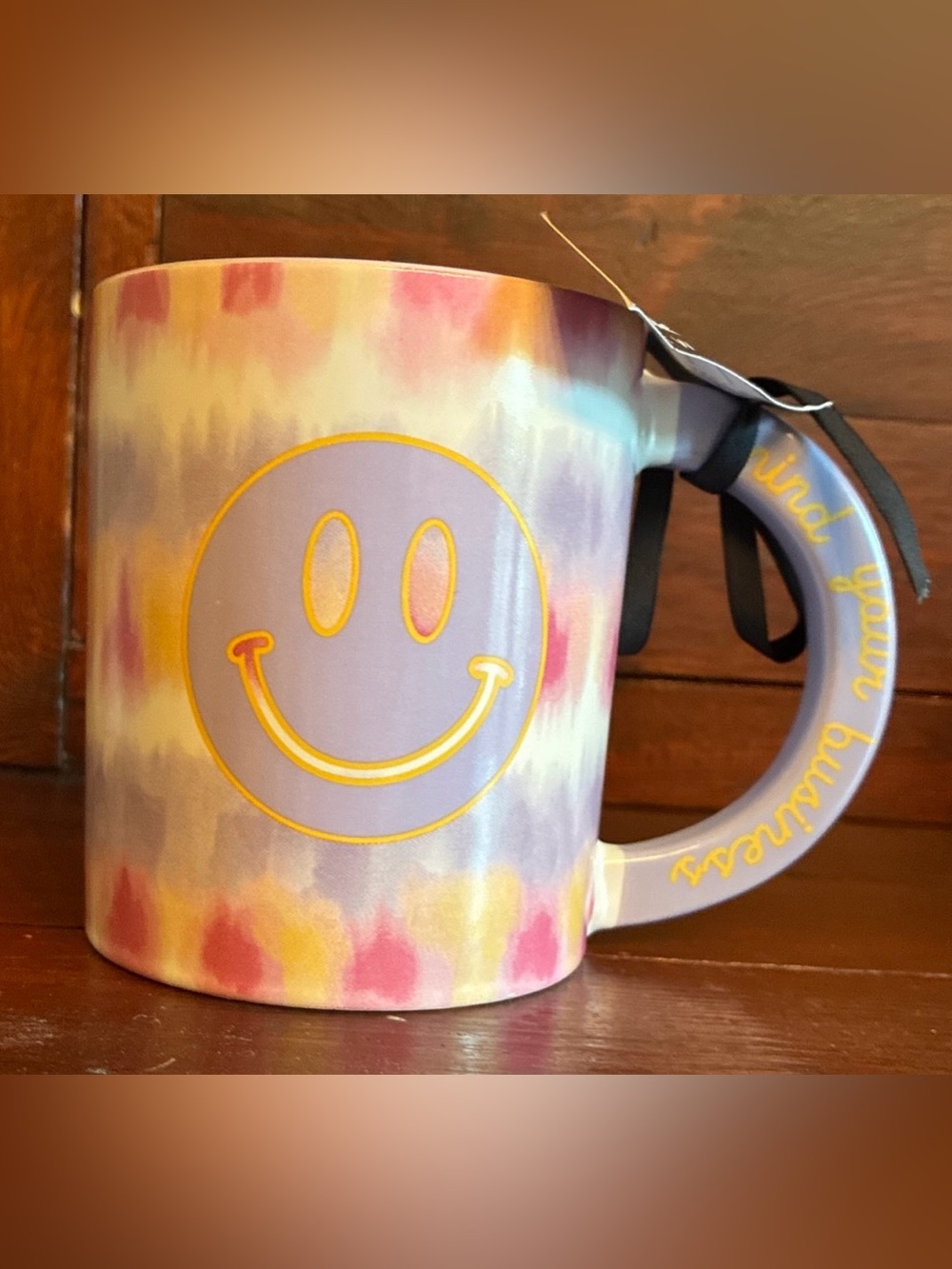 Nicole Miller Smiley Face Tie-Dye Ceramic Mug - Purple & Pastel